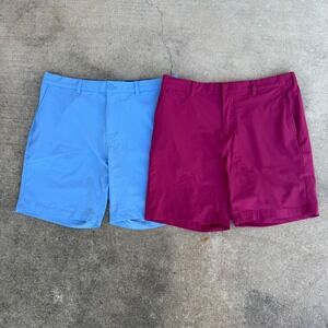 Lot of 2 Mizzen+Main Helmsman Golf Shorts Mens 34 Blue & Purple/Red Performance